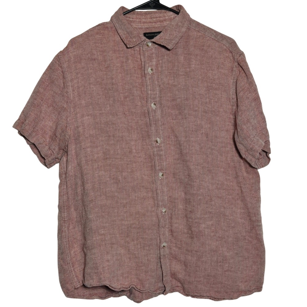 Banana Republic Men Slim Fit Linen Blend Shirt Large Preppy Coastal Beach Summer